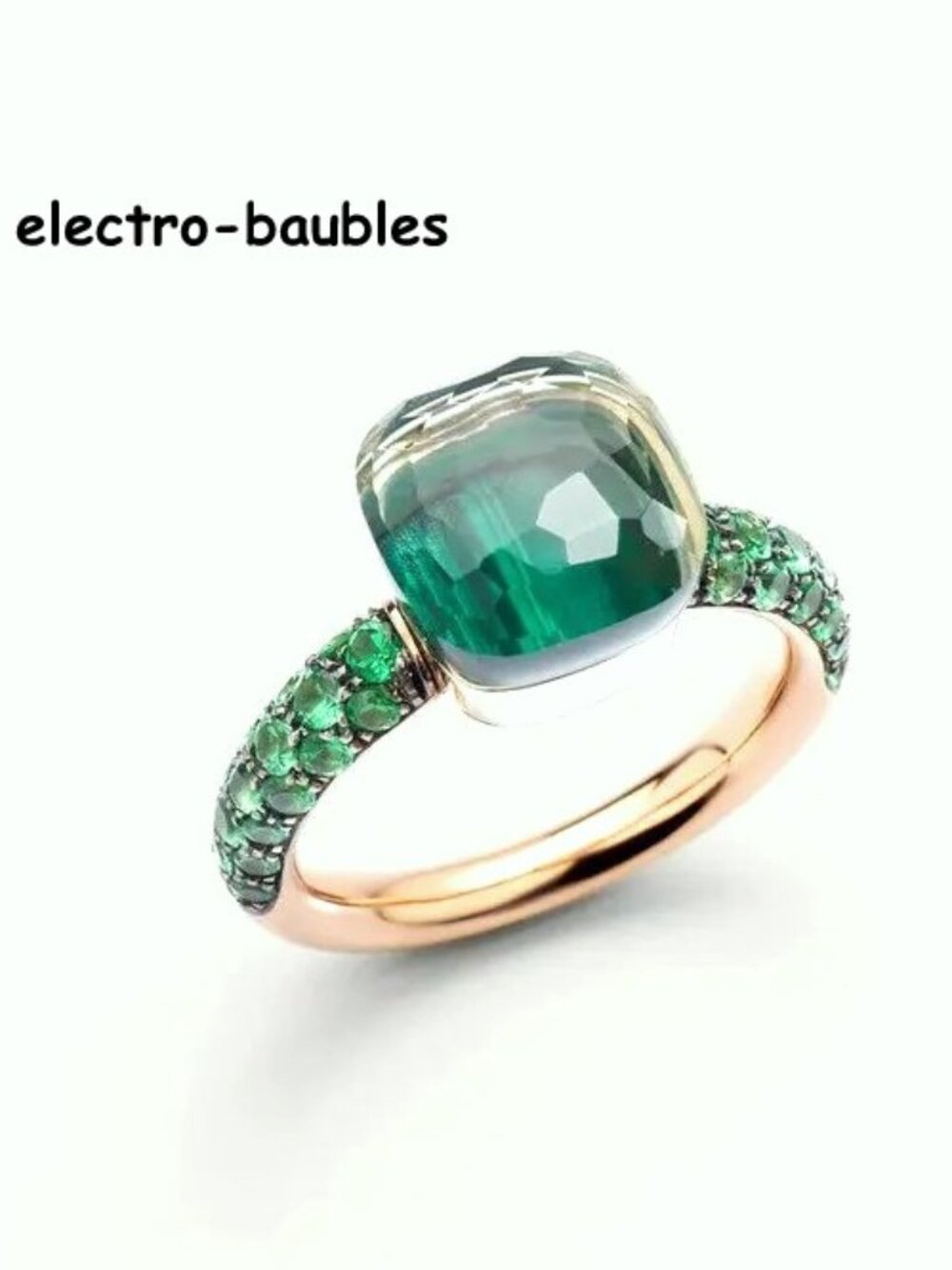 NIB Pomelleto NUDO style ring lab created emerald and accent stones Sz 7